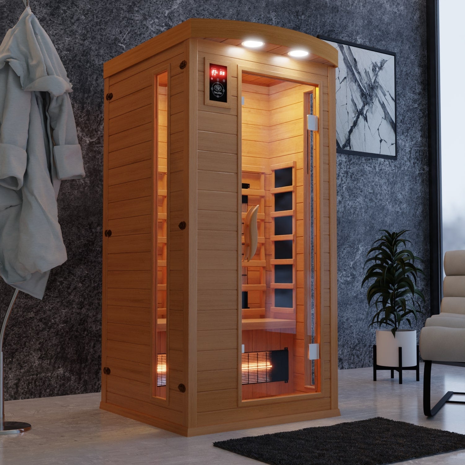 Dewello Infrarotkabine PIERSON 90cm x 90cm inkl. Vollspektrumstrahler, Bodenstrahler