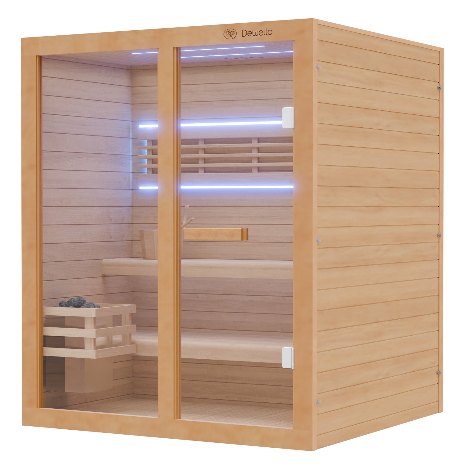 Dewello Finnische Traditionelle Sauna TOFINO 160cm x 150cm inkl. 4,5 KW Harvia Ofen