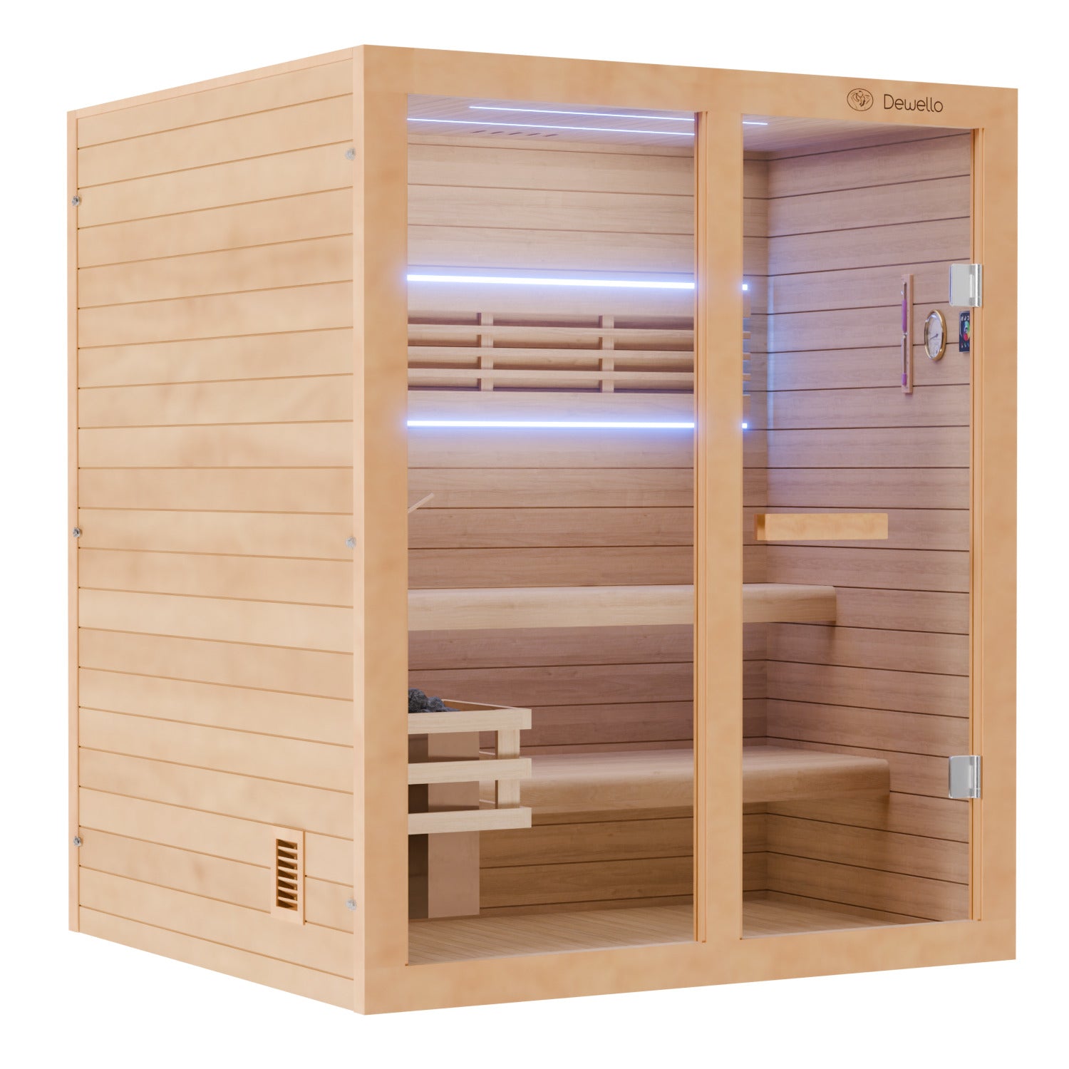 Dewello Finnische Traditionelle Sauna TOFINO 160cm x 150cm inkl. 4,5 KW Harvia Ofen