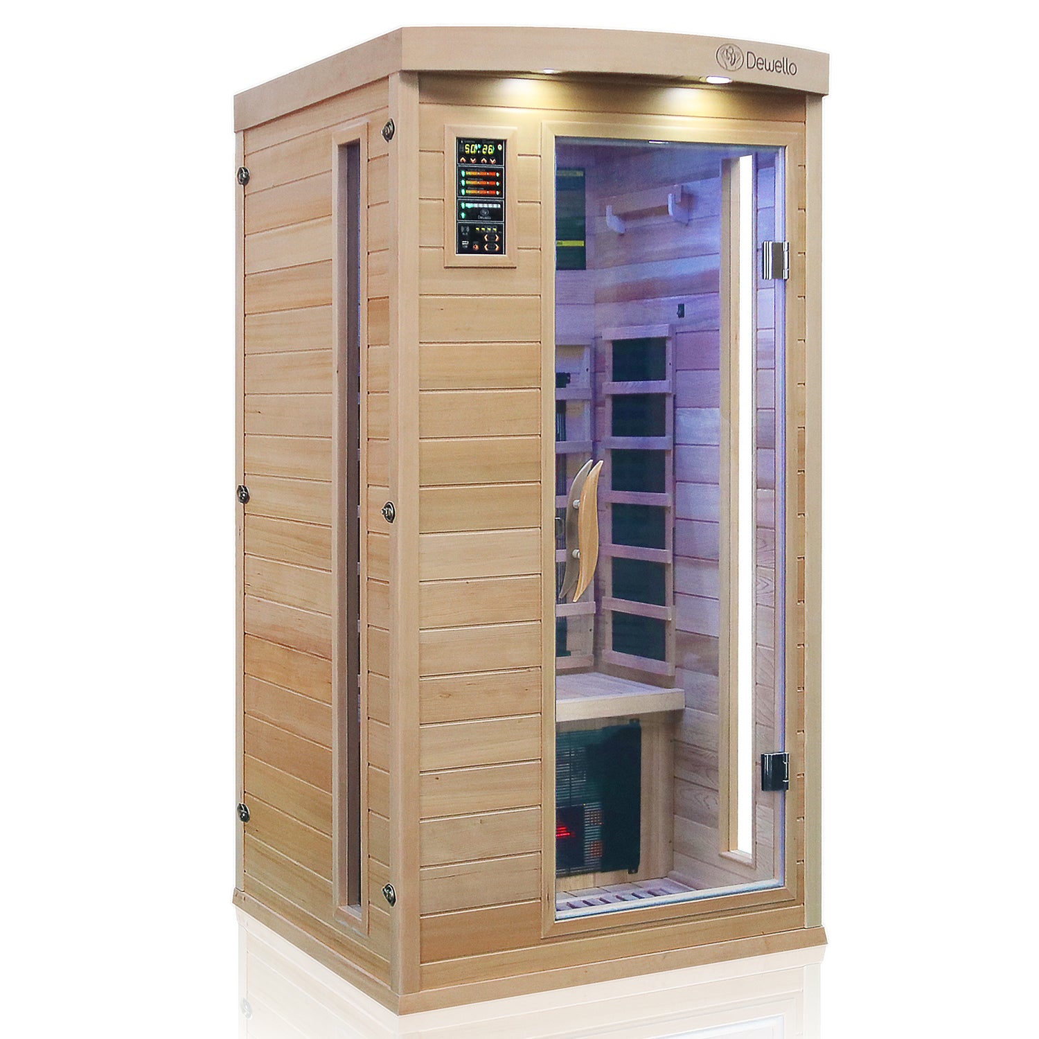 Dewello Infrarotkabine  PIERSON PRO 100cm x 100cm Hemlock Zeder inkl. DUO Strahler, Vollspektrumstrahler, Bodenstrahler