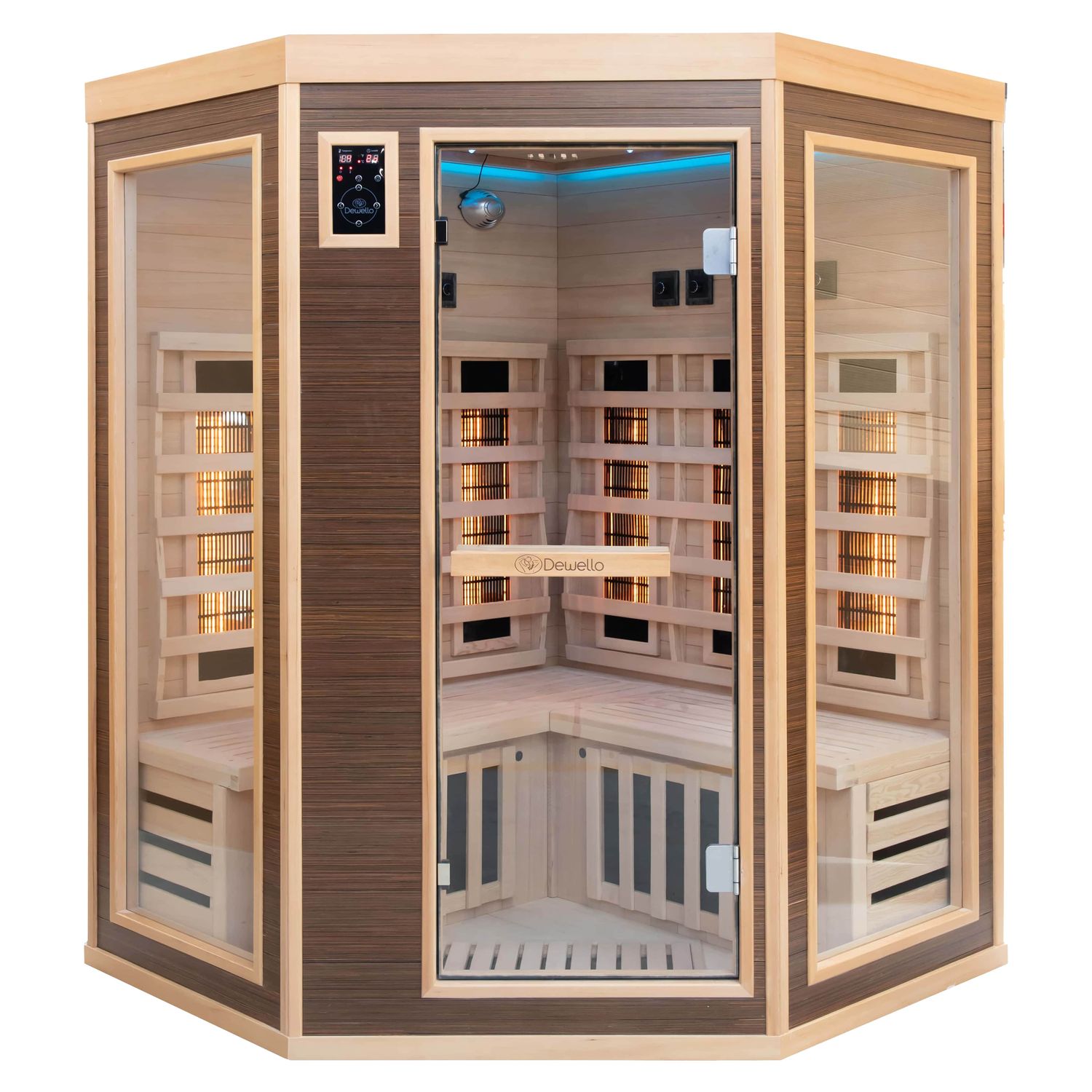 Dewello Infrarotkabine MONTREAL 140cm x 140cm inkl. Vollspektrumstrahler, Bodenstrahler