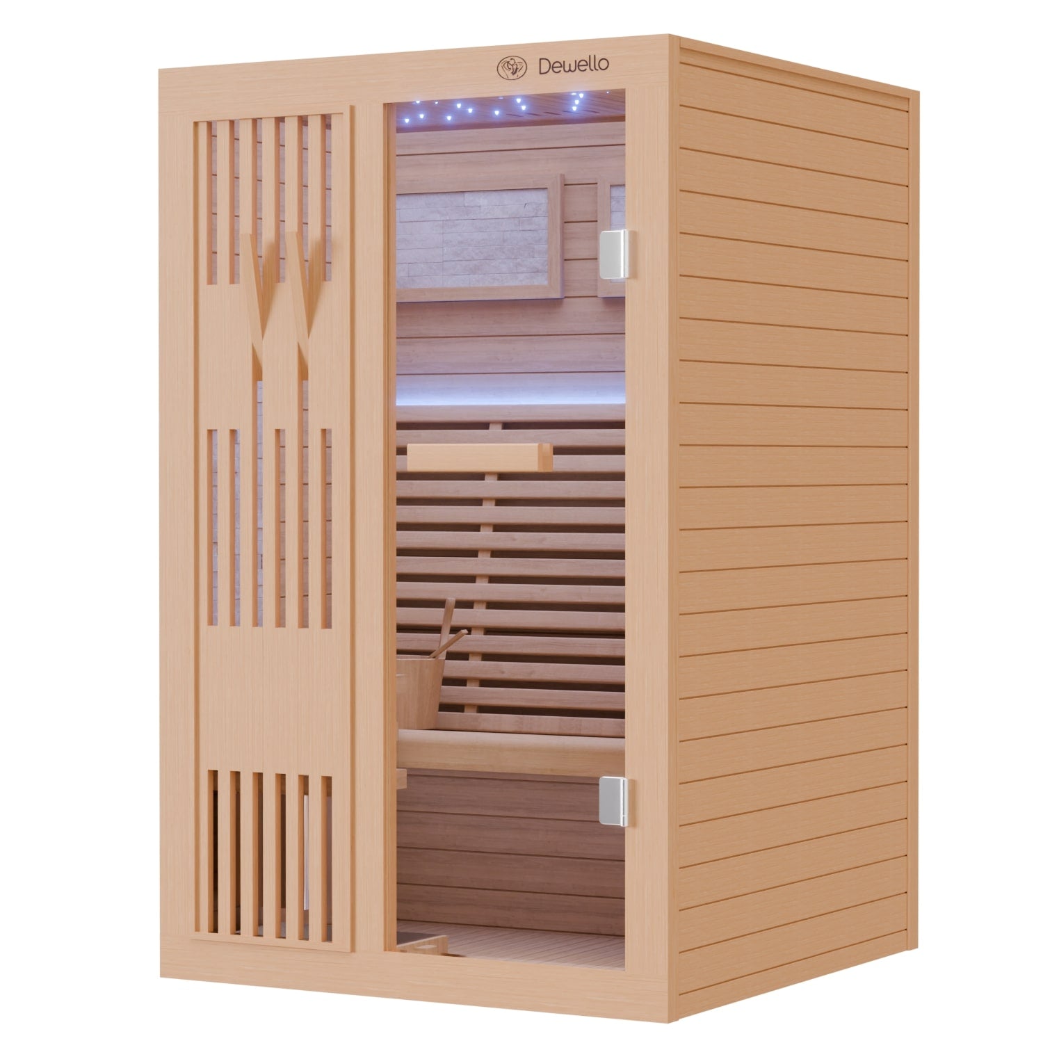 Dewello Finnische Traditionelle Sauna MINTO 120cm x 120cm inkl. 3,5 KW Harvia Ofen