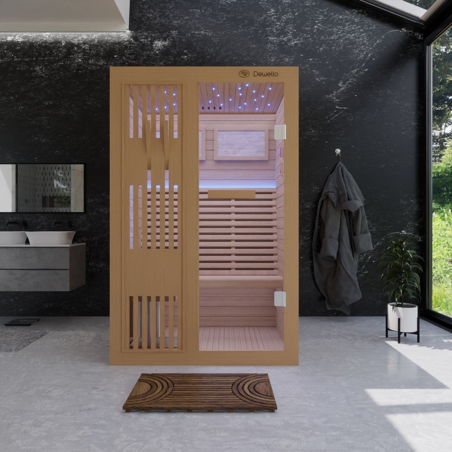 Dewello Finnische Sauna MINTO 120cm x 120cm