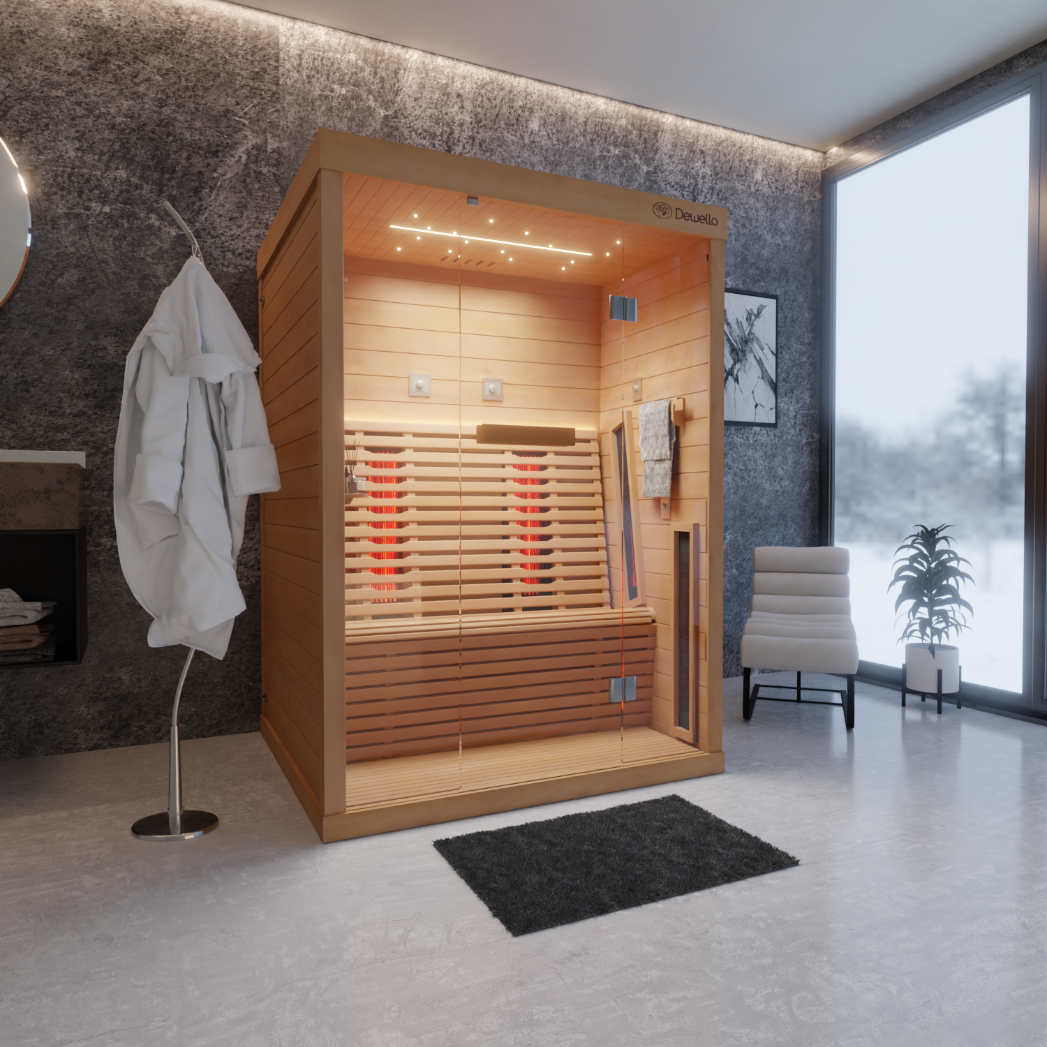 Dewello Infrarotkabine PALERMO 135x120 Hemlock inkl. Vollspektrumstrahler, Bodenstrahler