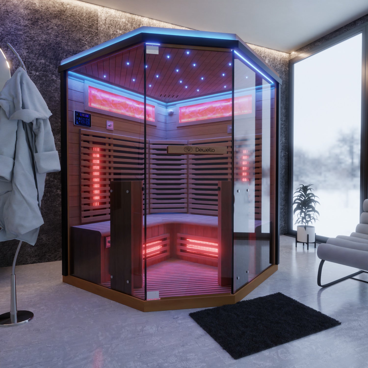 Dewello Infrarotkabine KENORA 140 cm x 140 cm inkl. Vollspektrumstrahler, Bodenstrahler