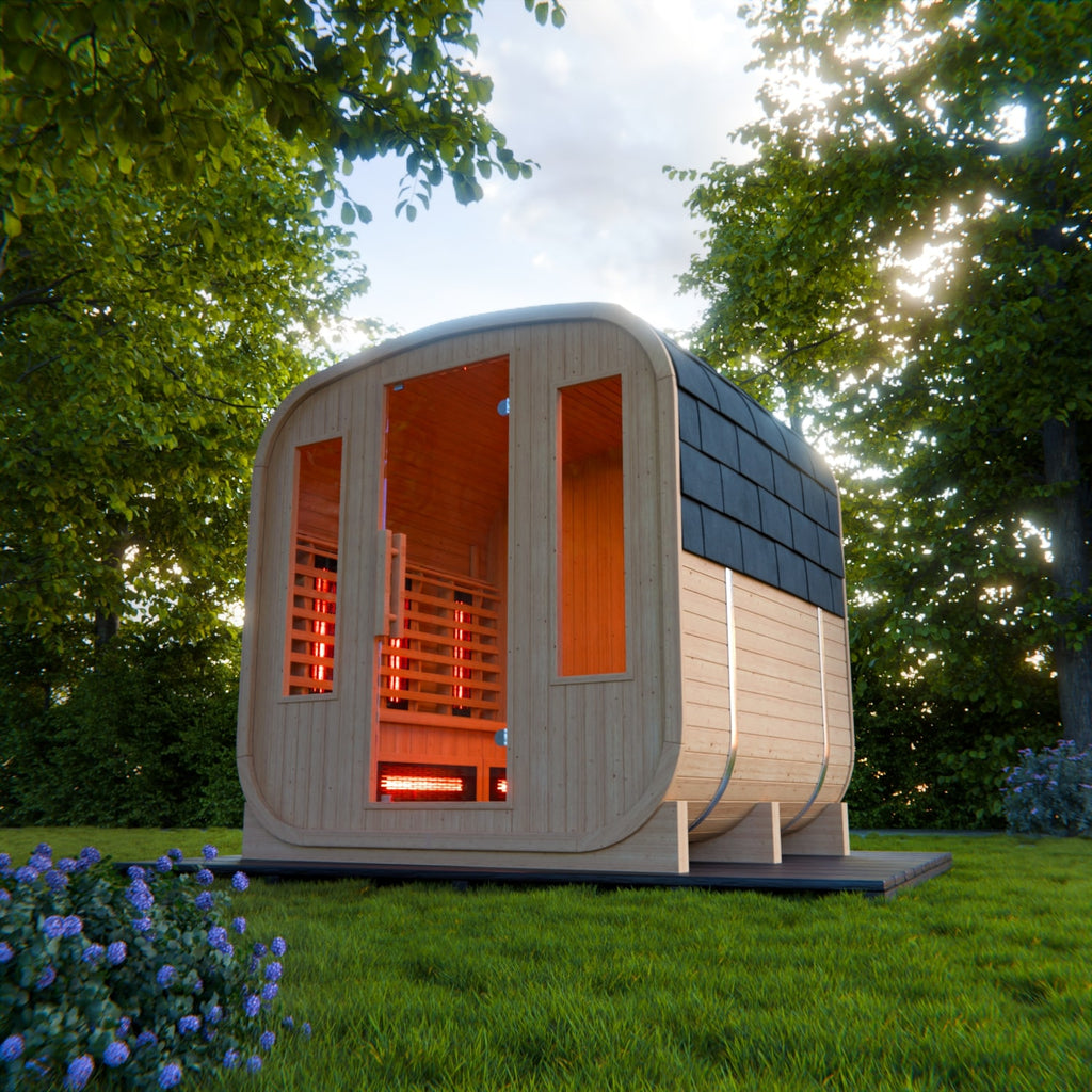 Dewello Cube Infrarot-Fasssauna Gartensauna RICHMOND 200x180