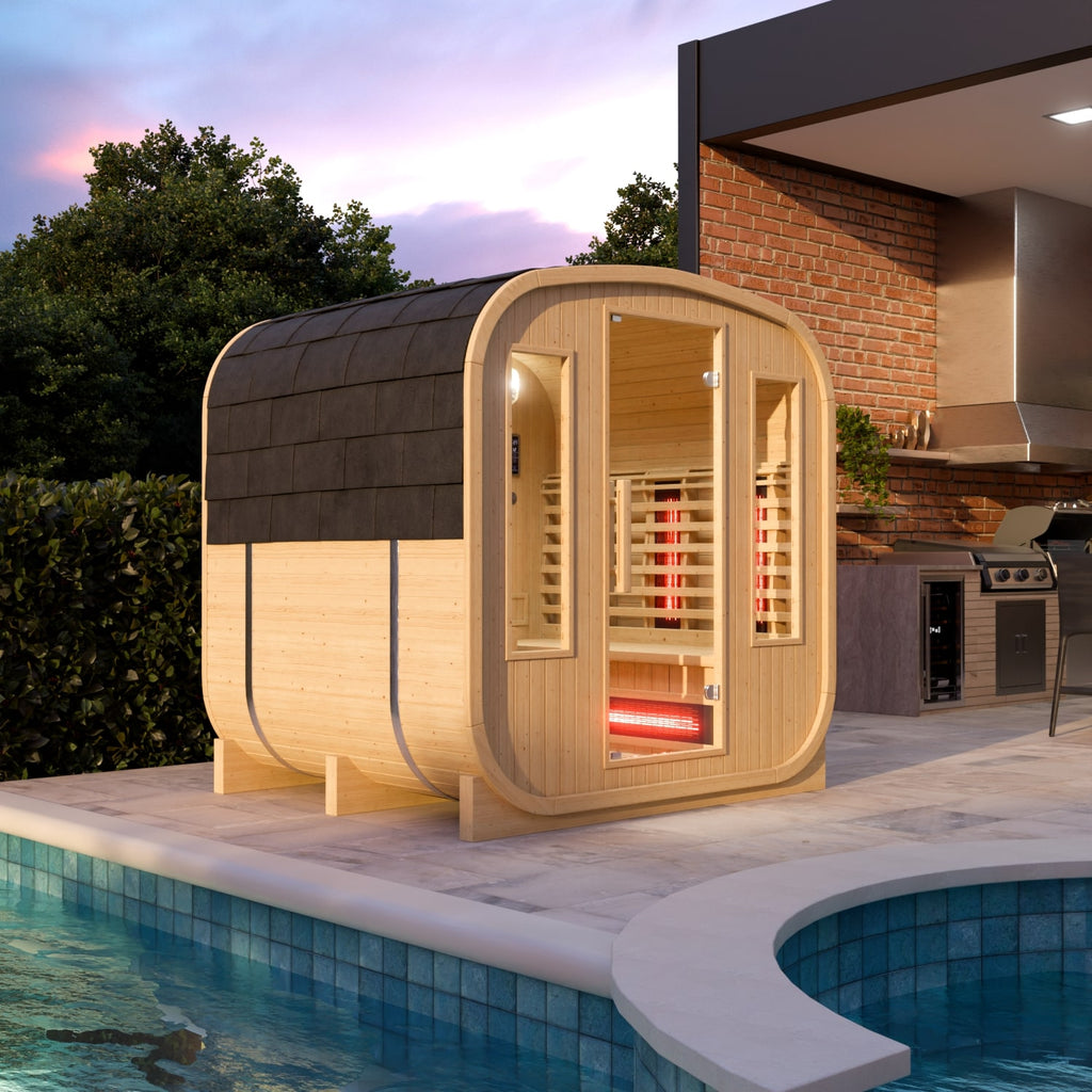 Dewello Cube Infrarot-Fasssauna Gartensauna RICHMOND 200x180