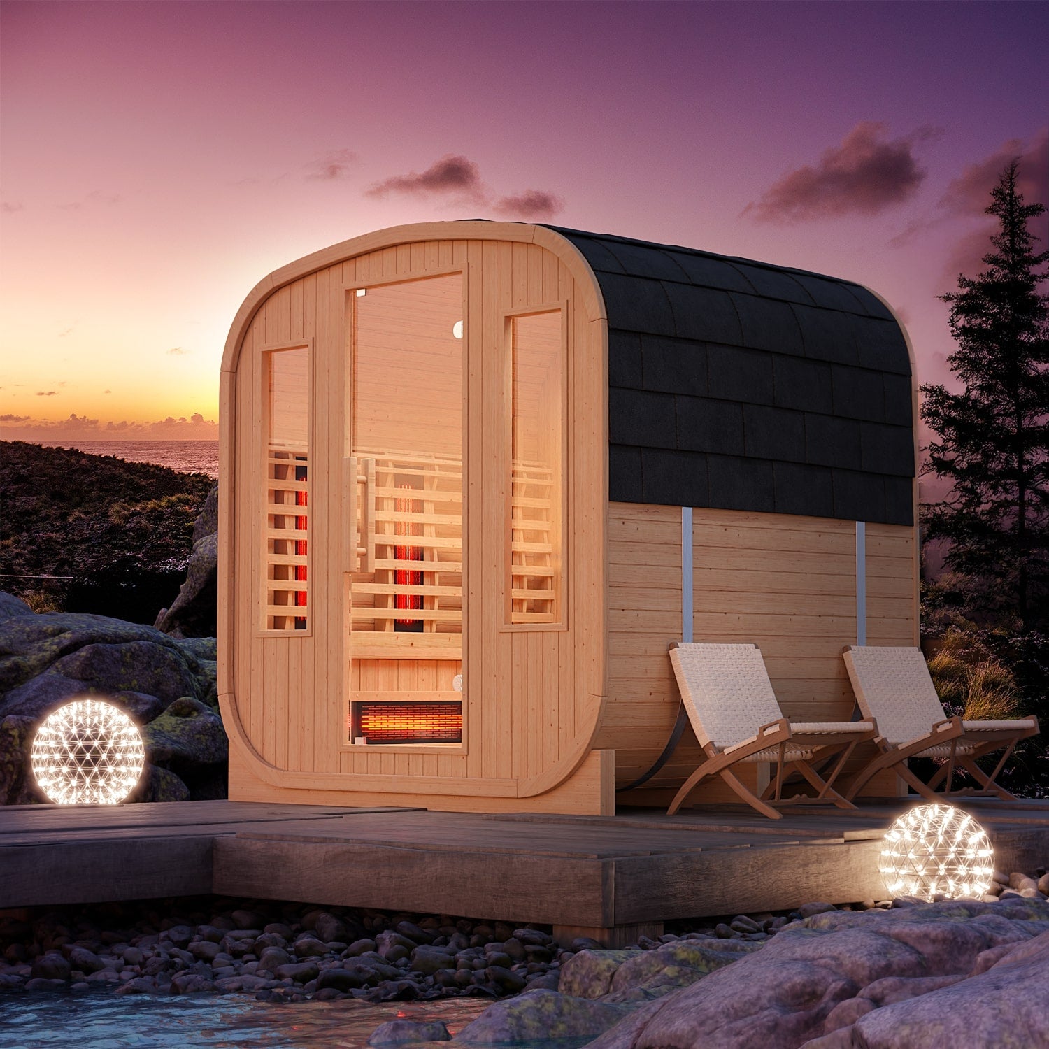 Dewello Cube Infrarot-Fasssauna Gartensauna RICHMOND 200x180